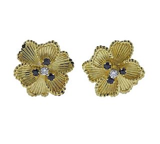 Dan Frere 18k Gold Sapphire Diamond Flower Earrings 