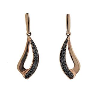 14k Rose Gold Black Diamond Earrings 