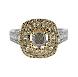 18k Gold Diamond Halo Engagement Ring 