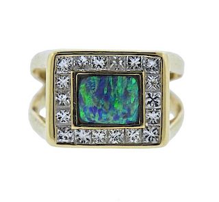 18k Gold Diamond Opal Ring 