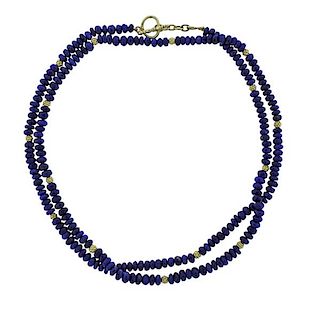 18K Gold Lapis Lazuli Beaded Toggle Necklace