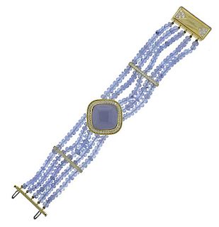 18K Gold Diamond Chalcedony 5 Row Bracelet