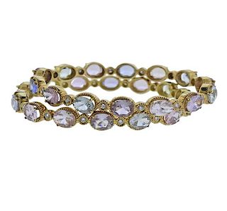 18K Gold Diamond Multi Color Sapphire Bracelet Lot of 2