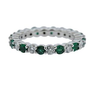 14K Gold Diamond Emerald Band Ring