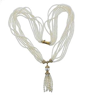 Frohman Freres 18K Gold Diamond Pearl Necklace