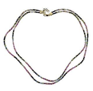 18K Gold Tourmaline Two Row Necklace 
