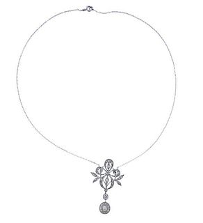 Art Deco Platinum Diamond Drop Pendant Necklace