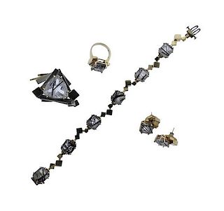 Gold Sterling Diamond Quartz Bracelet Pendant Ring Earrings 