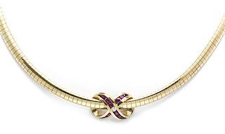 A 14 Karat Yellow Gold, Ruby and Diamond Slide Necklace, 19.90 dwts.