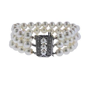 Mikimoto 14K Gold Diamond Pearl Bracelet