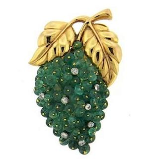 Gazdar Emerald 18K Gold Diamond Grape Vine Brooch