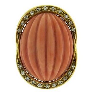 18K Gold Diamond Carved Coral Cocktail Ring
