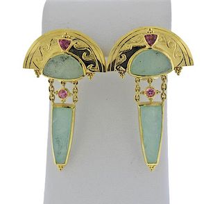 Artisanal 18K Gold Gemstone Earrings