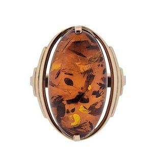 Russian 14k Gold Amber Ring 