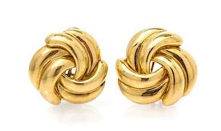 * A Pair of 18 Karat Yellow Gold Knot Motif Earclips, Italian. 19.90 dwts.