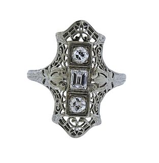 Art Deco Filigree Platinum Diamond Ring 