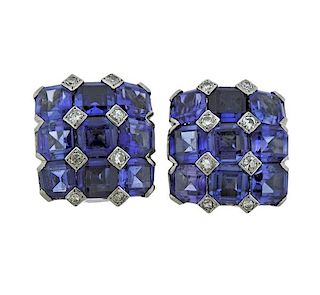 Platinum Diamond Blue Stone Earrings