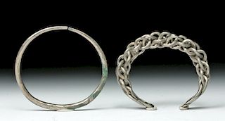 Pair of Viking Silver Bracelets - Braided and Solid