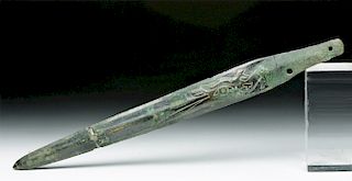 Chinese Han Dynasty Incised Bronze Dagger w/ Bashe