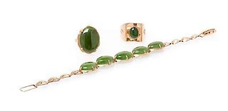 A Collection of Yellow Gold and Jade Jewelry, 11.10 dwts.