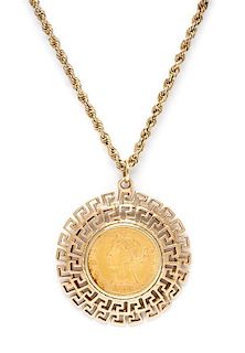 A 14 Karat Yellow Gold and US Liberty Head Gold Coin Pendant Necklace, 22.50 dwts.