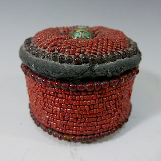 ANTIQUE TIBETAN CORAL AND TUQUOISE BEADS BOX