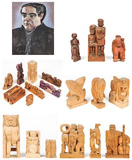 20 Fred Gerber Wood Sculptures and Portrait of the Artist by Jack Gerber