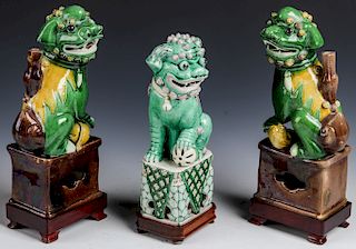 Group of 3 Antique Chinese Ceramic Foo Lion Figures