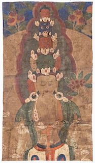 18th C. Buddhist Painting, Possibly Tibetan, Natural Pigments on Cloth