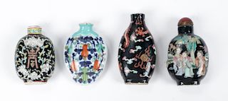 4 Antique Chinese Porcelain and Enamel Snuff Bottles