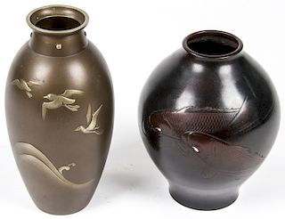 Two Fine Japanese Bronze Vases