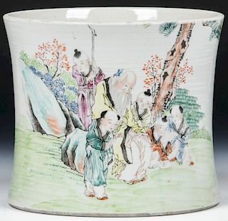 Republic Period Chinese Famille Rose Porcelain Brush Pot