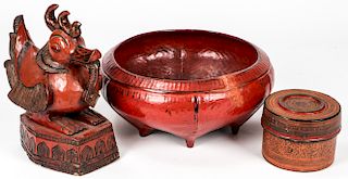 Group of 3 South East Asian Lacquerware Items