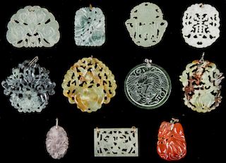 Group of 11 Carved Chinese Jade/Hardstone Pendants