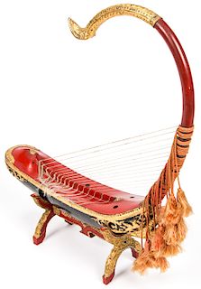A Traditional Burmese Lacquer & Gilt Harp