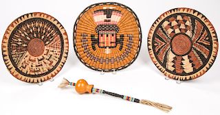 A Hopi Coil Basket and Ceremonial Shaker, Early 20th  c