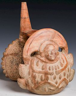 Lambayeque Maize Deity Strap Handle Vessel, 700-1350 AD