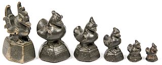 6 Antique Bronze Opium Weights, Burma