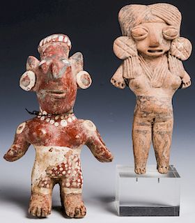 2 Pre-Columbian Figures, Mexico, 100 BC - 300 AD