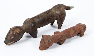 2 Senufo Dog-Shaped Child's Toys. Ivory Coast