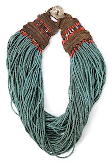 Antique Konyak Naga Turquoise Glass Trade Bead Necklace, India