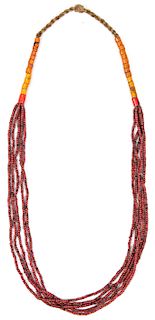 Naga Burgundy Whiteheart Glass Bead Necklace, Early 20th C., India