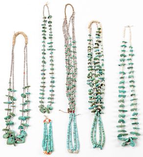 5 Turquoise and Various Beads Necklaces