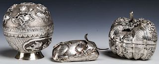 3 pc Chinese Silver Repousse Group