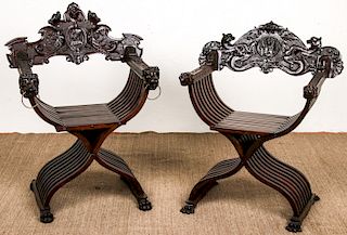 Pair of Antique Italian Renaissance Style Savonarola Chairs