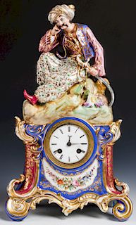 Antique Rococo Revival Porcelain Clock w. Seated Moor
