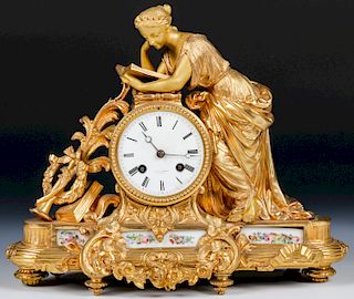 Louis XVI Style Porcelain and Gilt Mantle Clock