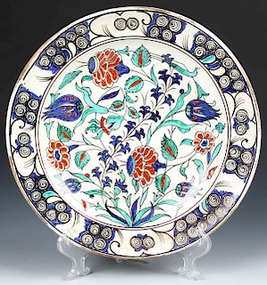 Classical Style Turkish Iznik Porcelain Decorated Plate