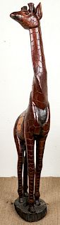 Tall African Carved Wood Sculpture of Giraffe: 78" H