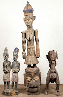 4 Vintage African Carved Wood Tribal Style Figural Forms
